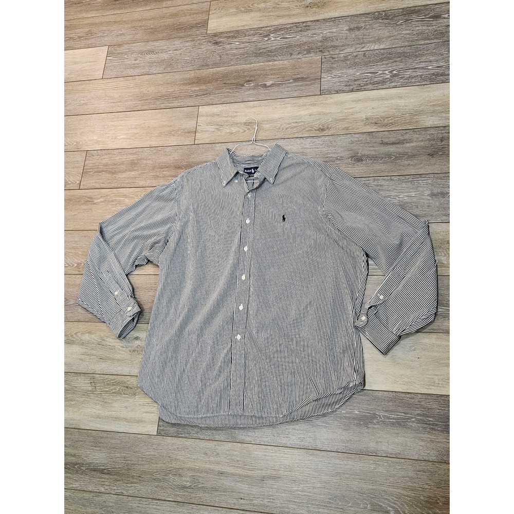 Ralph Lauren Mens XXL Classic Striped Button Down Black White Long Sleeve Shirt